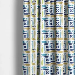 Gardintyger Mönstrade|Arvidssons Textil<Arvidssons textil Fina fisken turkos tyg – lekfullt designat med retro känsla