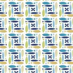 Gardintyger Mönstrade|Arvidssons Textil<Arvidssons textil Fina fisken turkos tyg – lekfullt designat med retro känsla