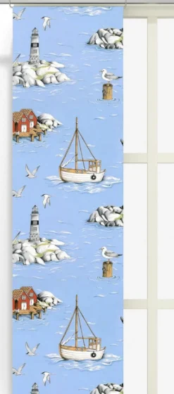 Panelgardiner<Arvidssons textil Fiskeskär ljusblå panelgardiner