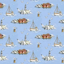 Gardintyger Mönstrade|Arvidssons Textil<Arvidssons textil Fiskeskär ljusblå tyg
