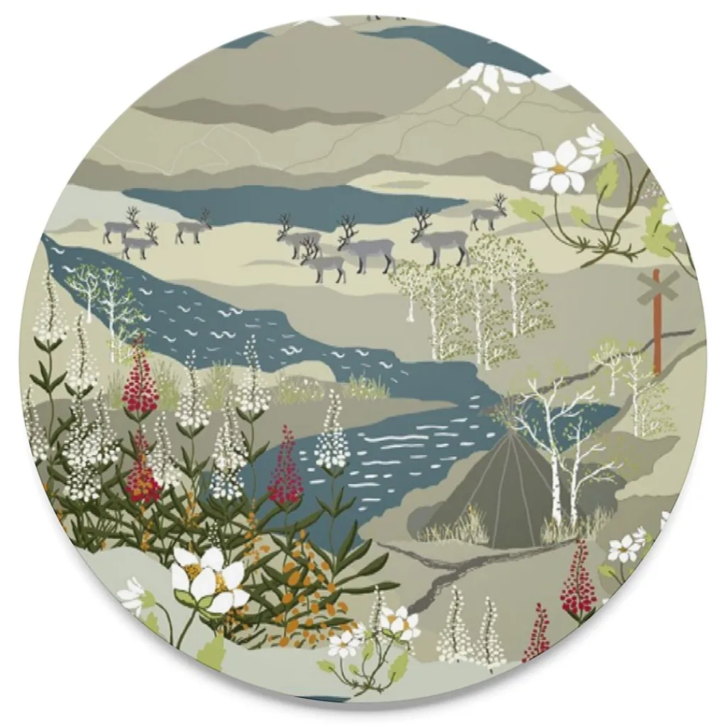 Brickor<Arvidssons textil Fjällvandring beige-blå grytunderlägg
