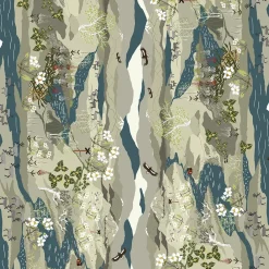 Gardintyger Mönstrade|Arvidssons Textil<Arvidssons textil Fjällvandring Bård beige-blå tyg
