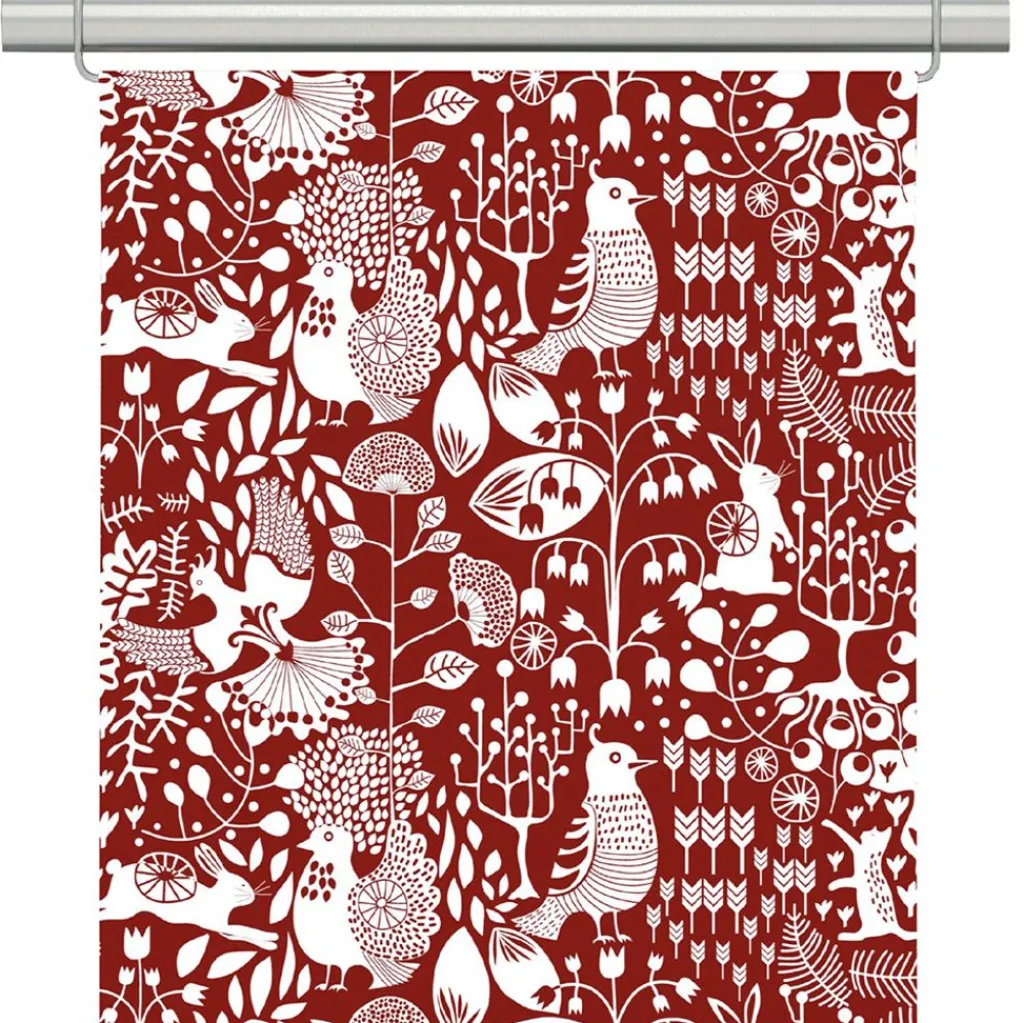 Panelgardiner<Arvidssons textil Fýri röd panelgardiner med naturinspirerat mönster