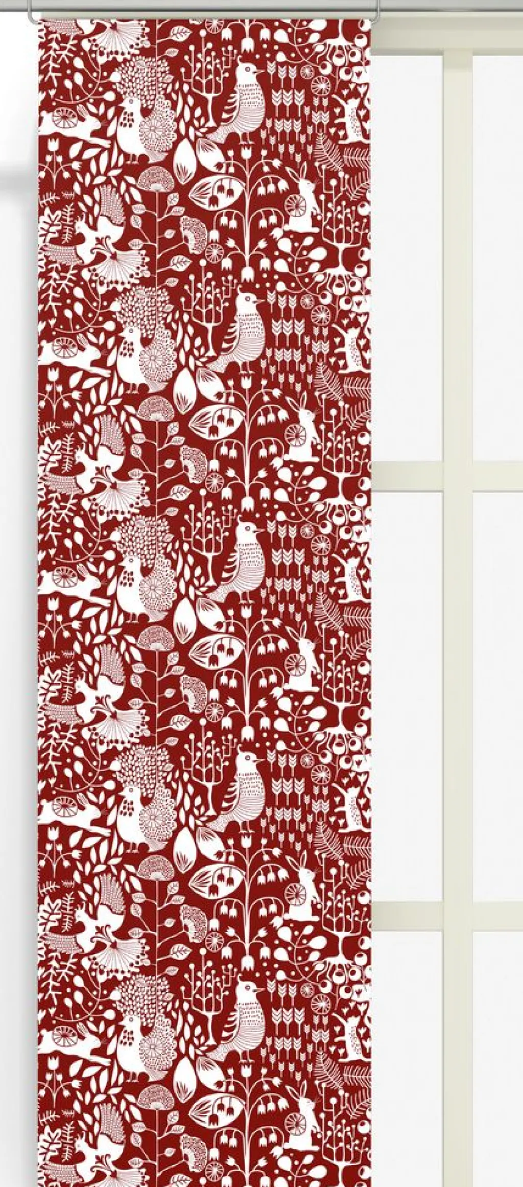 Panelgardiner<Arvidssons textil Fýri röd panelgardiner med naturinspirerat mönster