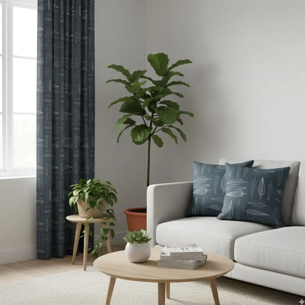 Gardiner Mönstrade<Arvidssons textil Frostblad Blå – Gardin med stilrent bladmotiv