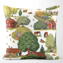 Mönstrade Kuddfodral<Arvidssons textil Ginkalunda grön-röd Kuddfodral