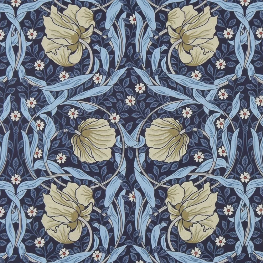 Arts & Crafts Tyger|Gardintyger Mönstrade<Nordisk Textil Grace blå tyg - Klassisk blommig Arts and Crafts design