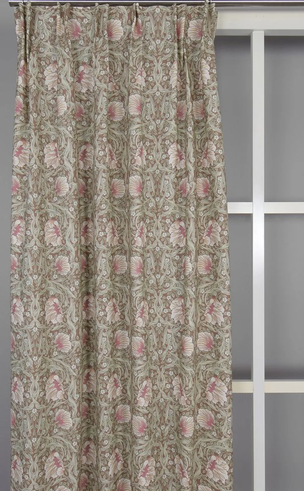 Gardiner Mönstrade<Nordisk Textil Grace brun gardiner - Klassisk blommig Arts and Crafts design