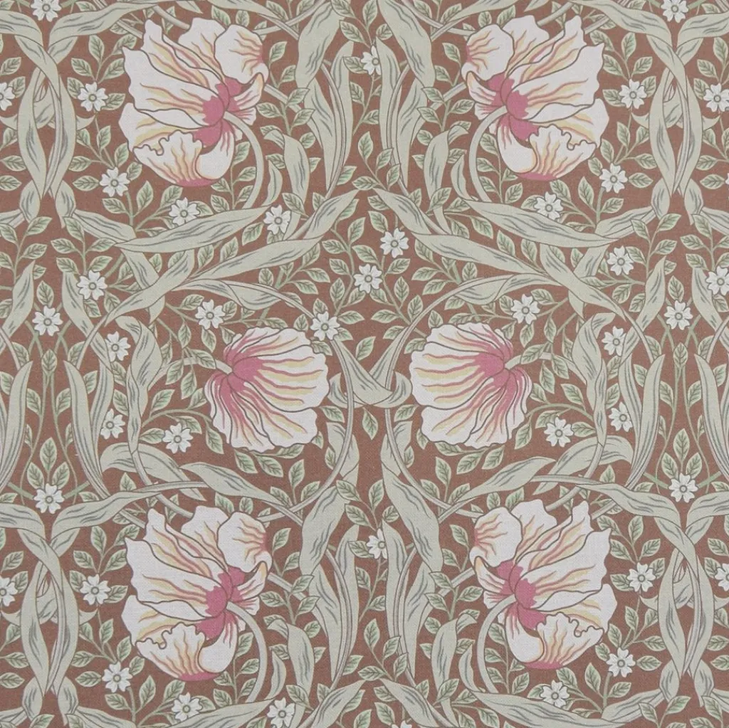 Arts & Crafts Tyger|Gardintyger Mönstrade<Nordisk Textil Grace brun tyg - Klassisk blommig Arts and Crafts design