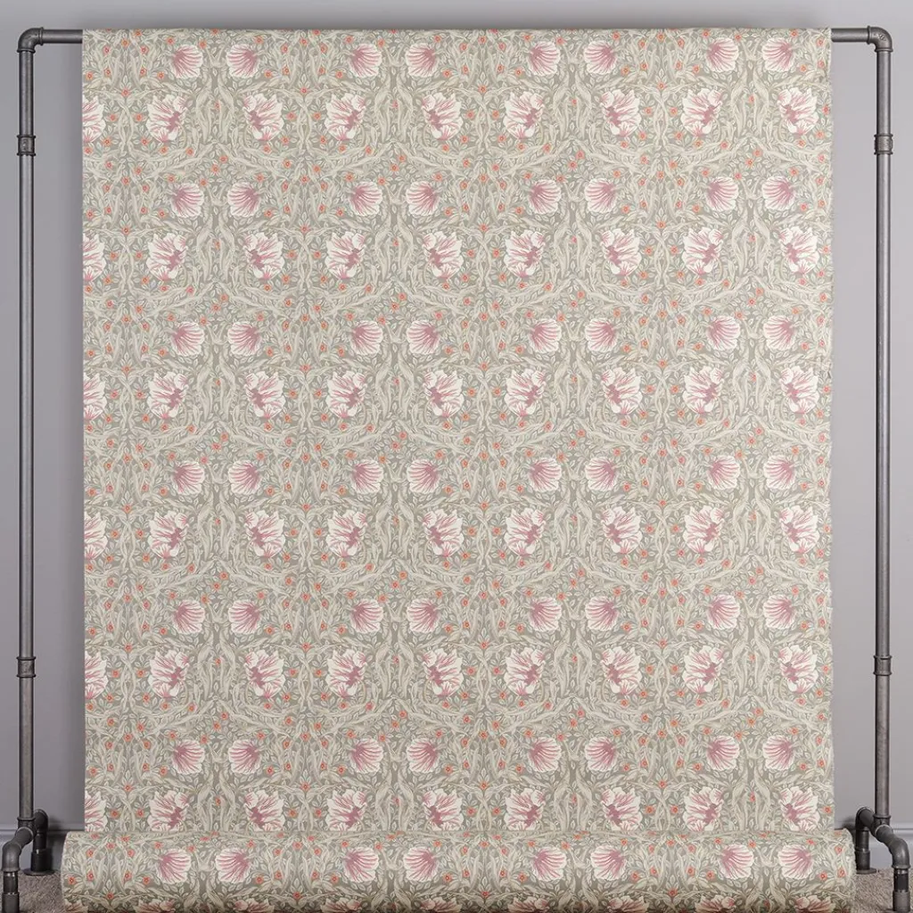Arts & Crafts Tyger|Gardintyger Mönstrade<Nordisk Textil Grace dimmgrön tyg - Klassisk blommig Arts and Crafts design