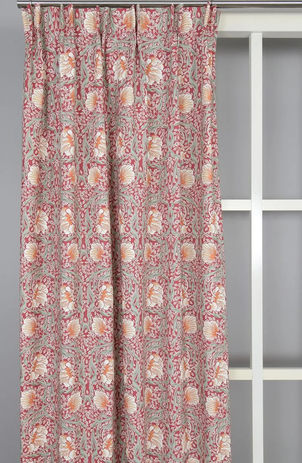 Gardiner Mönstrade|Julgardiner<Nordisk Textil Grace röd gardiner - Klassisk blommig Arts and Crafts design