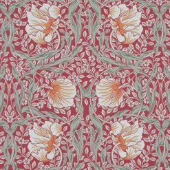 Arts & Crafts Tyger|Gardintyger Mönstrade<Nordisk Textil Grace röd tyg - Klassisk blommig Arts and Crafts design