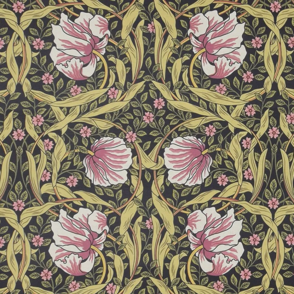 Arts & Crafts Tyger|Gardintyger Mönstrade< Grace rosa/grön tyg - Klassisk blommig Arts and Crafts design