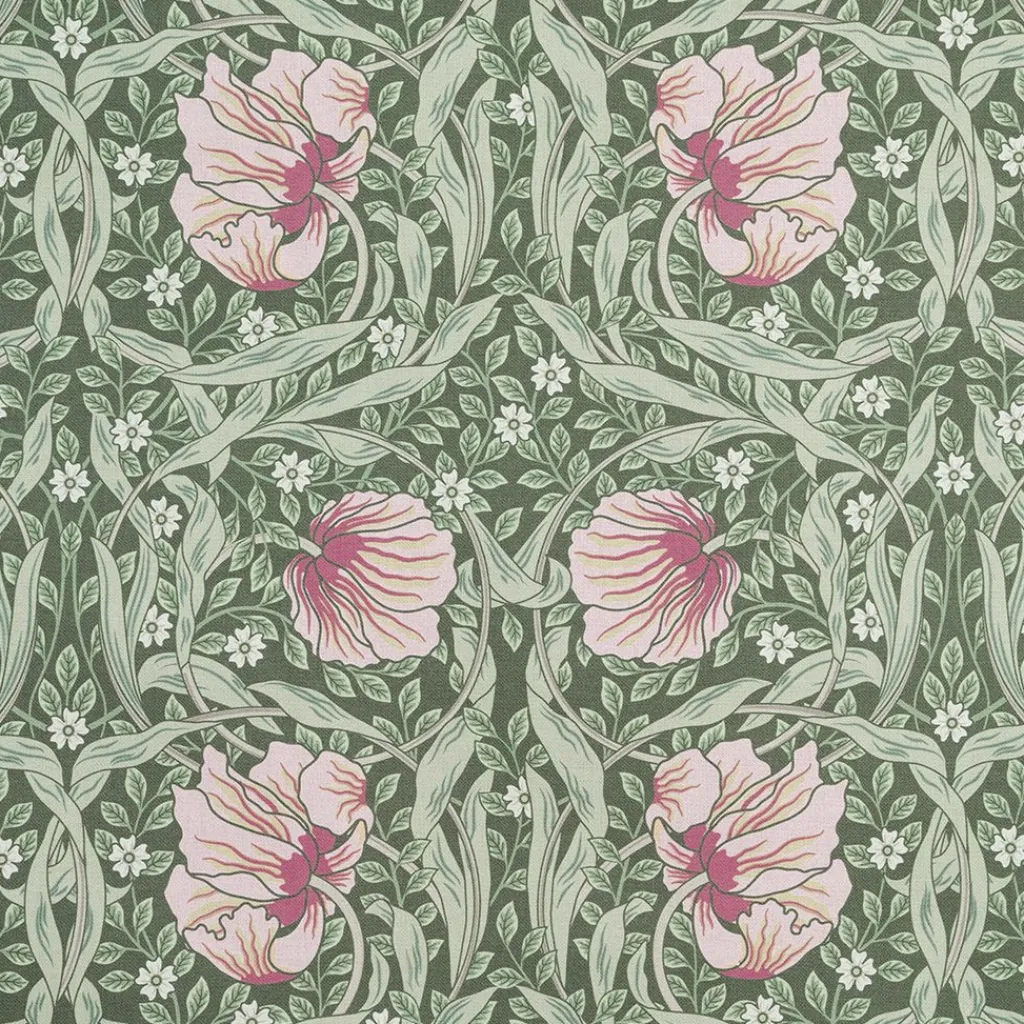 Arts & Crafts Tyger|Gardintyger Mönstrade<Nordisk Textil Grace rosa/ljusgrön tyg - Klassisk blommig Arts and Crafts design
