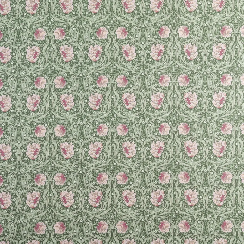 Arts & Crafts Tyger|Gardintyger Mönstrade<Nordisk Textil Grace rosa/ljusgrön tyg - Klassisk blommig Arts and Crafts design