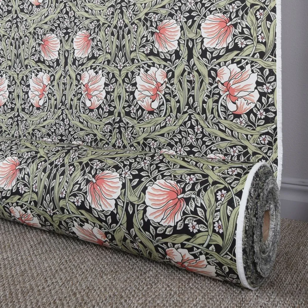 Arts & Crafts Tyger|Gardintyger Mönstrade< Grace svart tyg - Klassisk blommig Arts and Crafts design