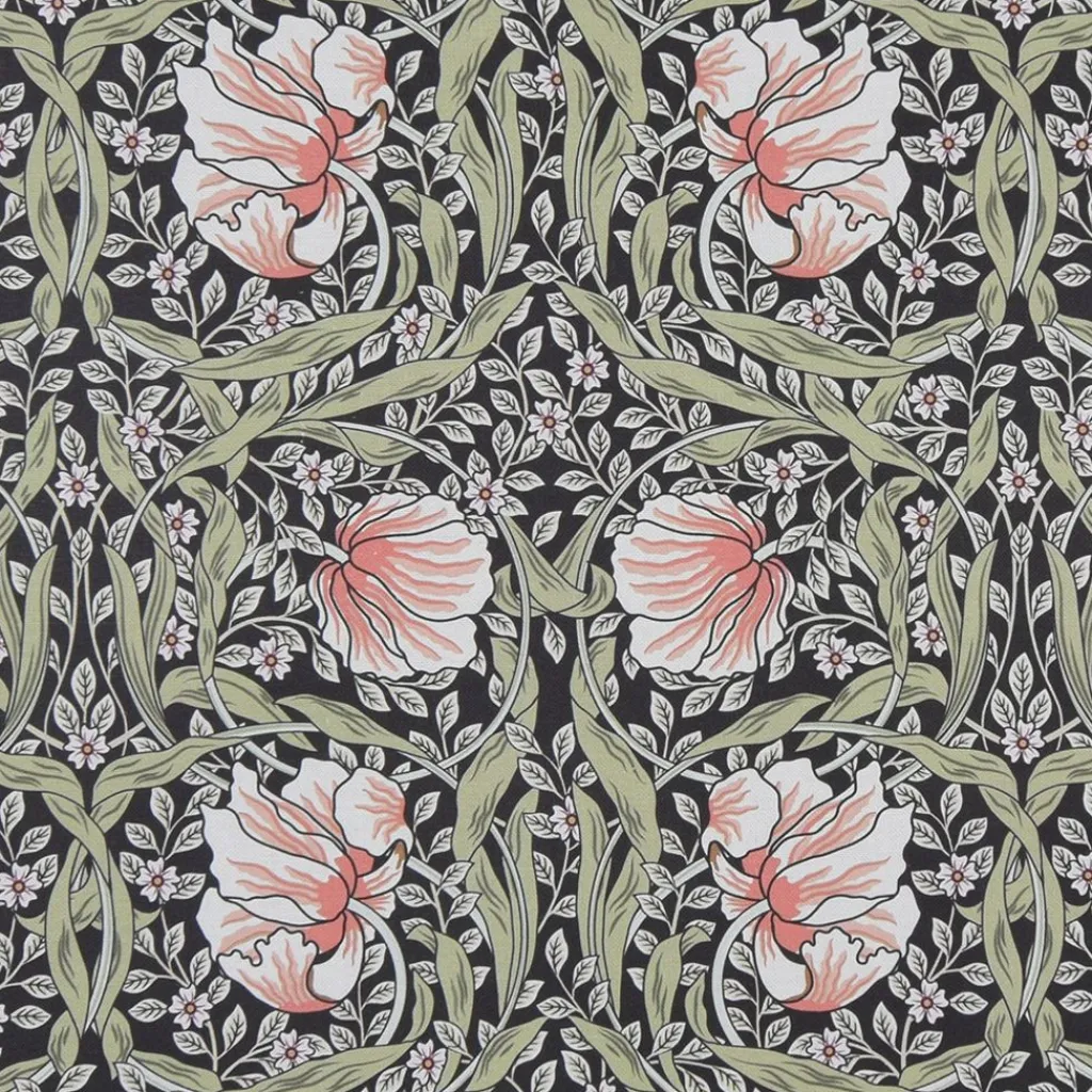 Arts & Crafts Tyger|Gardintyger Mönstrade< Grace svart tyg - Klassisk blommig Arts and Crafts design
