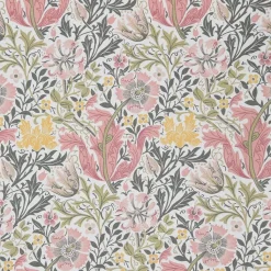 Arts & Crafts Tyger|Gardintyger Mönstrade<Nordisk Textil Harmony vit-rosa tyg