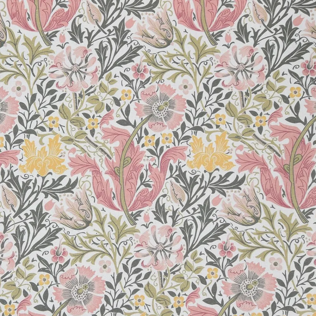 Arts & Crafts Tyger|Gardintyger Mönstrade<Nordisk Textil Harmony vit-rosa tyg