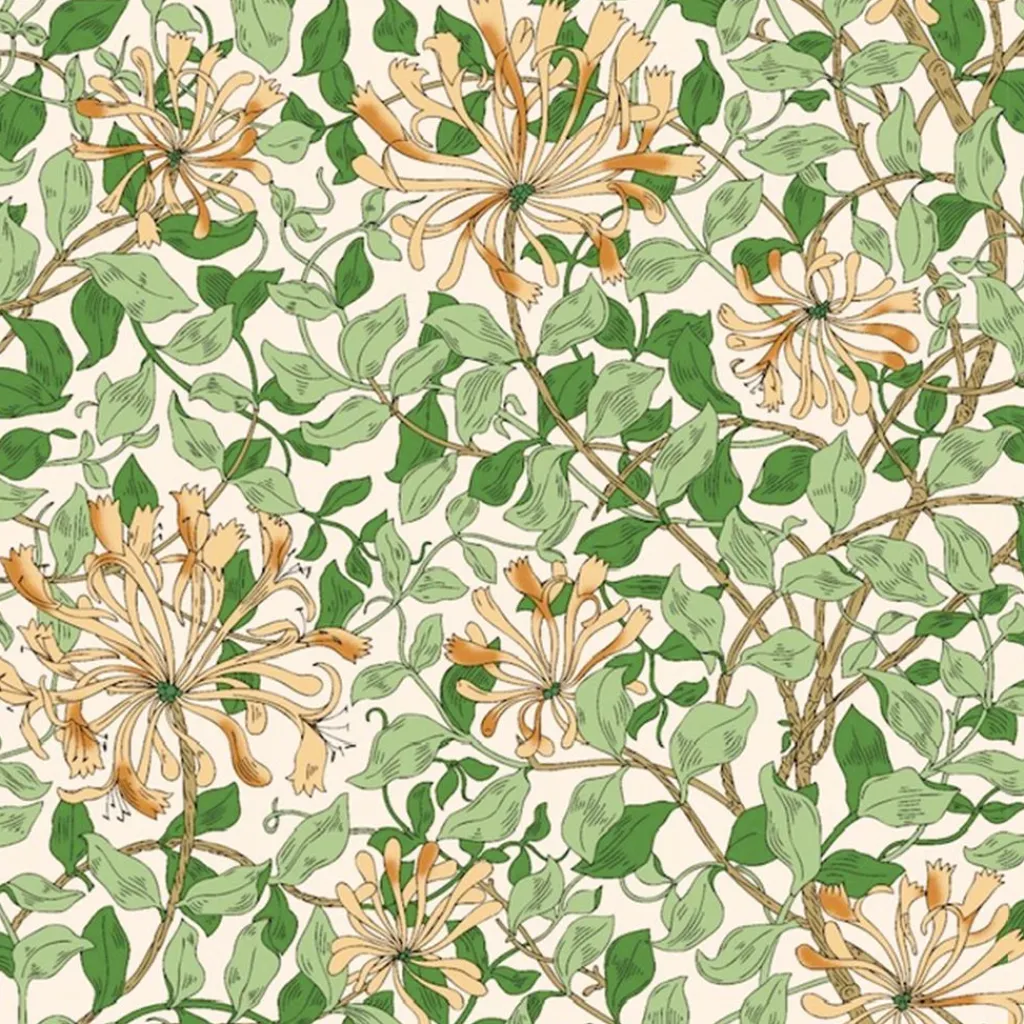 Arts & Crafts Tyger|Gardintyger Mönstrade<Nordisk Textil Honeysuckle aprikos gardintyg