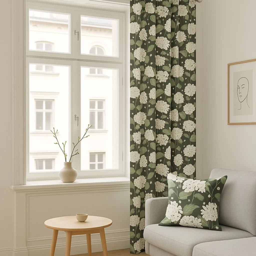 Gardiner Mönstrade<Arvidssons textil Hortensia grön gardiner