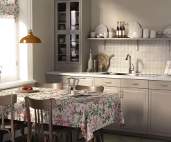 Bordsduk<Arvidssons textil Humlegården rosa-grön bordsduk