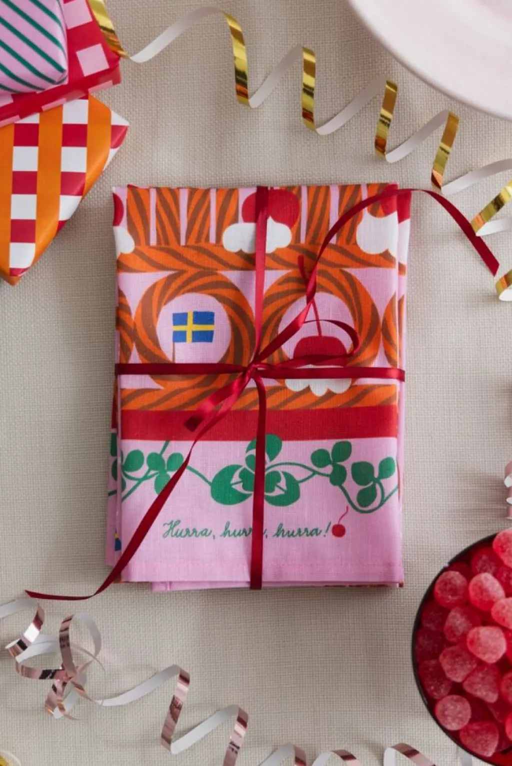 Kökshandduk<Almedahls Hurra, hurra, hurra! kökshandduk rosa