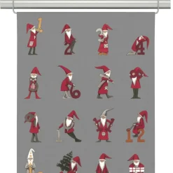 Julgardiner|Panelgardiner<Arvidssons textil Kalendertomtar grå panelgardin