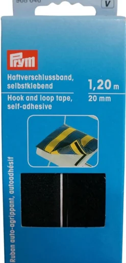 Kardborreband< Kardborreband självhäftande svart 20mm - 1,2m