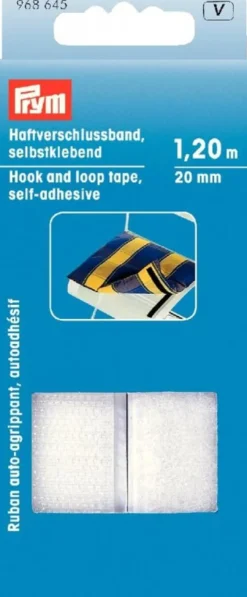 Kardborreband< Kardborreband självhäftande vit 20mm - 1,2m