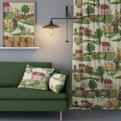 Gardintyger Mönstrade|Arvidssons Textil<Arvidssons textil Katthult gul-grön tyg