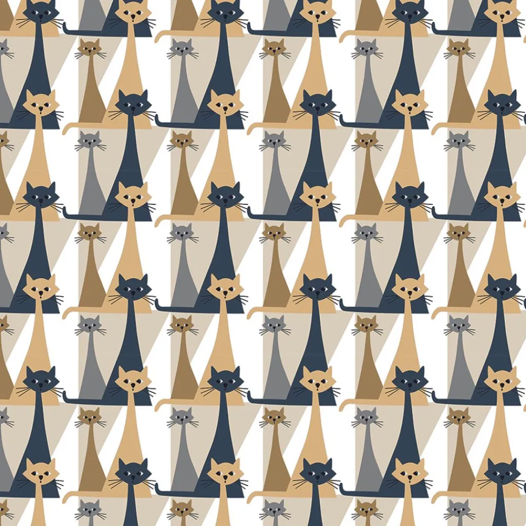 Gardintyger Mönstrade|Arvidssons Textil<Arvidssons textil Kitty beige-grå tyg med retro katter