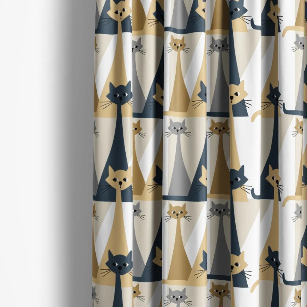 Gardintyger Mönstrade|Arvidssons Textil<Arvidssons textil Kitty beige-grå tyg med retro katter
