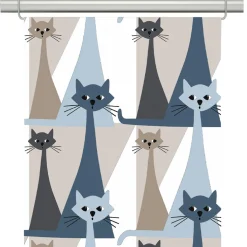 Panelgardiner<Arvidssons textil Kitty blå panelgardiner med retro katter