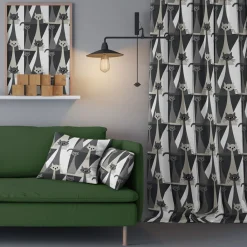 Gardintyger Mönstrade|Arvidssons Textil<Arvidssons textil Kitty grå tyg med retro katter