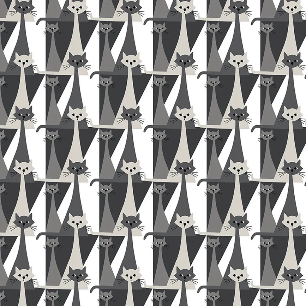 Gardintyger Mönstrade|Arvidssons Textil<Arvidssons textil Kitty grå tyg med retro katter