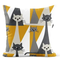 Mönstrade Kuddfodral<Arvidssons textil Kitty gul kuddfodral med retro katter