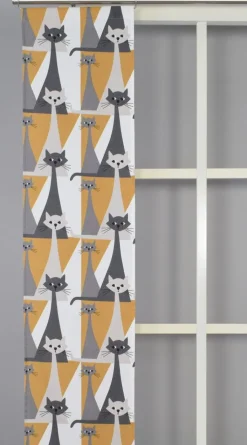 Panelgardiner<Arvidssons textil Kitty gul panelgardiner med retro katter