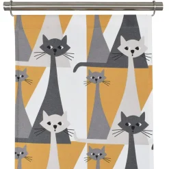 Panelgardiner<Arvidssons textil Kitty gul panelgardiner med retro katter