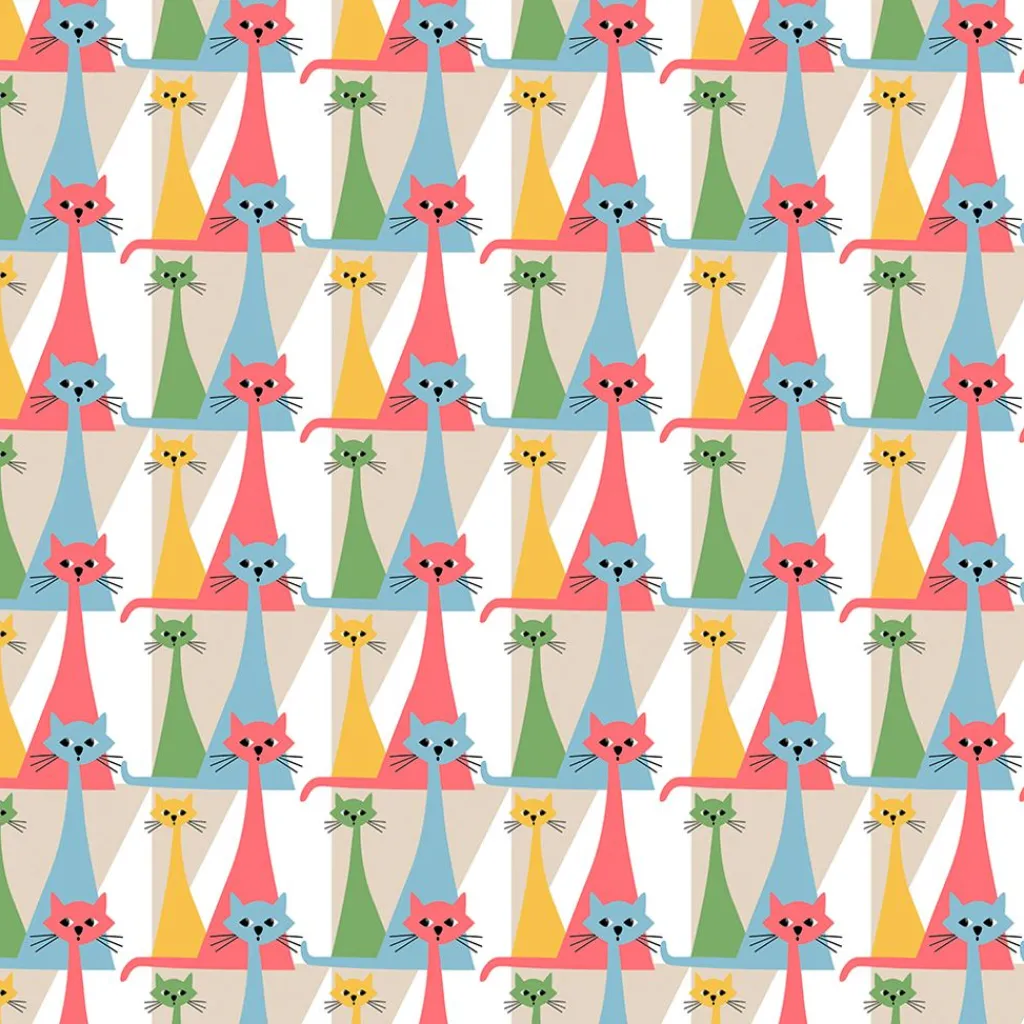 Gardintyger Mönstrade|Arvidssons Textil<Arvidssons textil Kitty multi tyg med retro katter