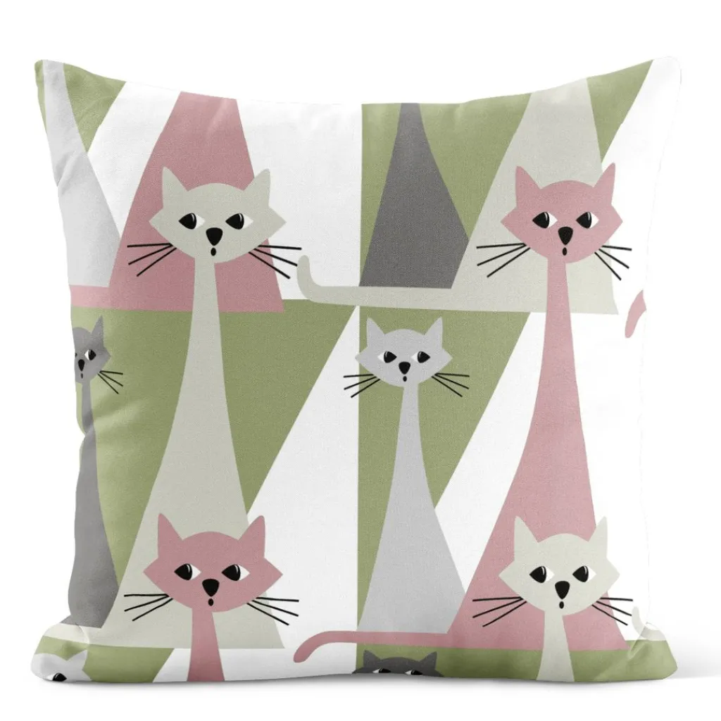 Mönstrade Kuddfodral<Arvidssons textil Kitty rosa kuddfodral med retro katter