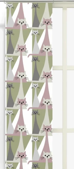Panelgardiner<Arvidssons textil Kitty rosa panelgardiner med retro katter