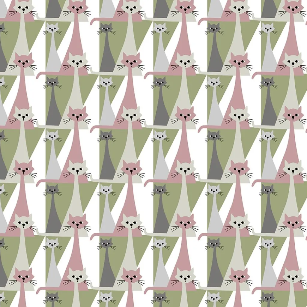 Gardintyger Mönstrade|Arvidssons Textil<Arvidssons textil Kitty rosa tyg med retro katter