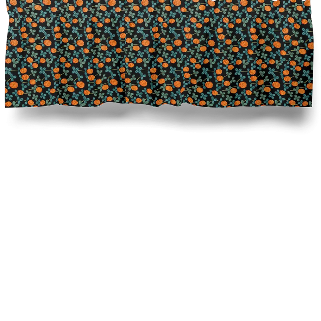 Gardinkappor Mönstrade|Rea Gardiner<Arvidssons textil Klöveräng svart-orange gardinkappa metervara