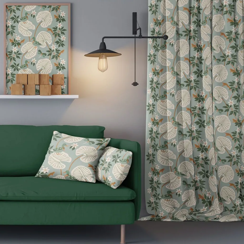 Gardintyger Mönstrade|Arvidssons Textil<Arvidssons textil Kärrleken turkos-grön tyg