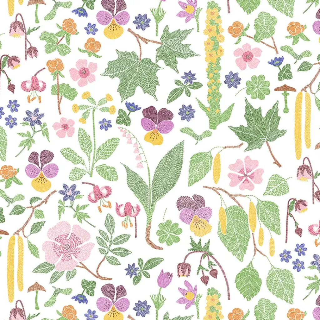 Gardintyger Mönstrade|Arvidssons Textil<Arvidssons textil Kungsljus multi – blommigt tyg med nordisk flora
