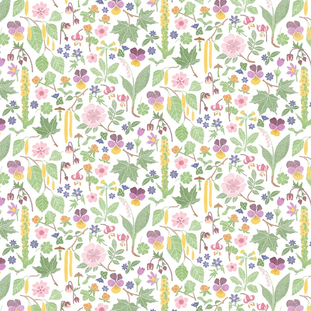 Gardintyger Mönstrade|Arvidssons Textil<Arvidssons textil Kungsljus multi – blommigt tyg med nordisk flora