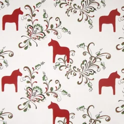 Gardintyger Mönstrade|Arvidssons Textil<Arvidssons textil Kurbits röd-grön tyg med dalahästar