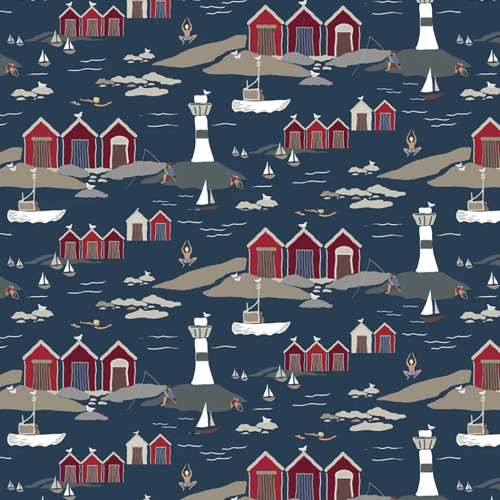 Gardintyger Mönstrade|Arvidssons Textil<Arvidssons textil Kust blå tyg