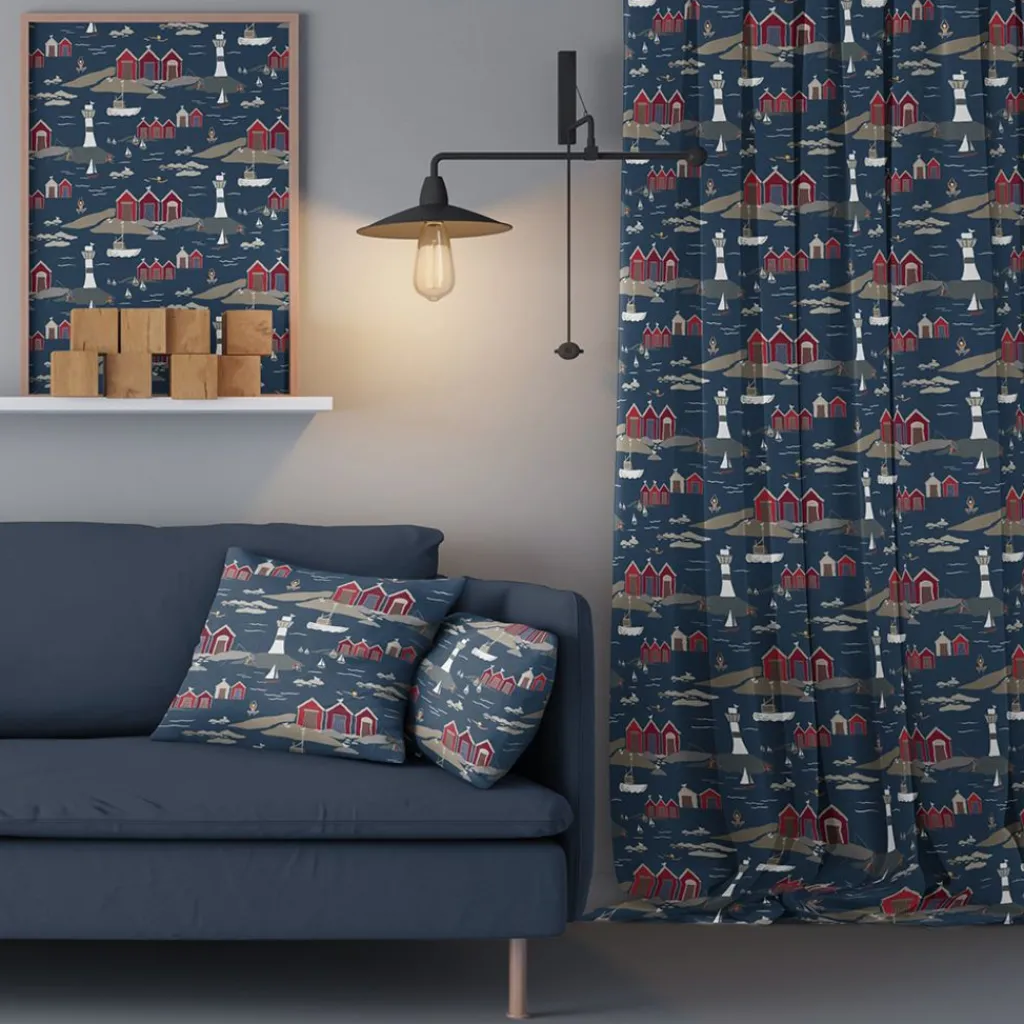 Gardintyger Mönstrade|Arvidssons Textil<Arvidssons textil Kust blå tyg